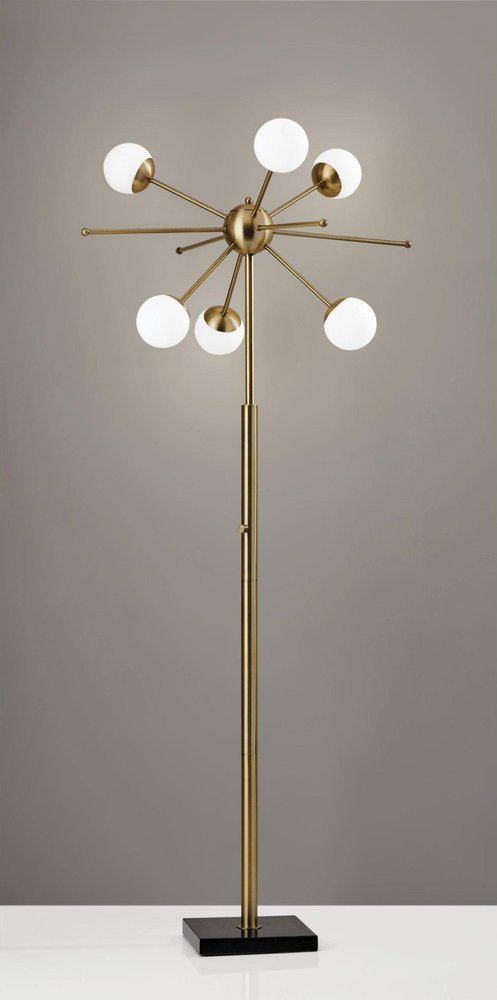 64" Brass Six Light Globe Floor Lamp