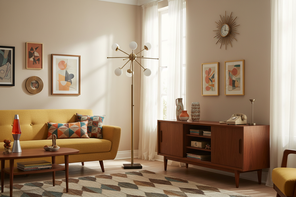 64" Brass Six Light Globe Floor Lamp