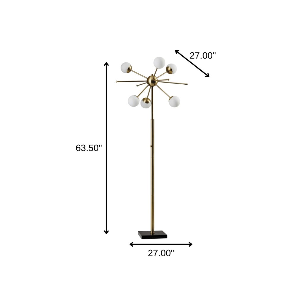 64" Brass Six Light Globe Floor Lamp
