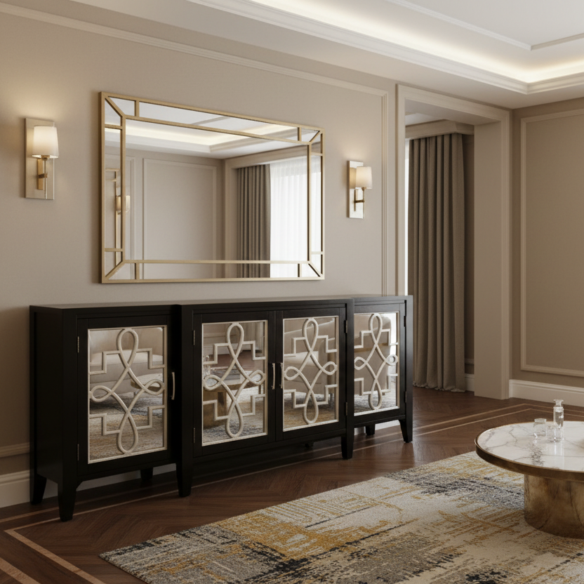 72" Mirrored Trellis Sideboard