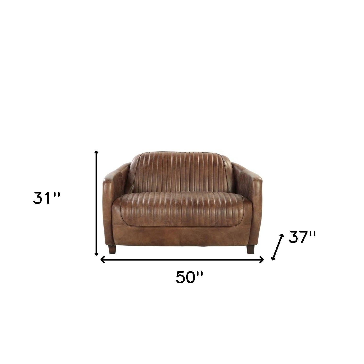 50" Brown Leather Channel Back Loveseat