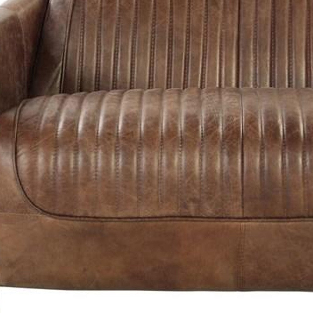 50" Brown Leather Channel Back Loveseat
