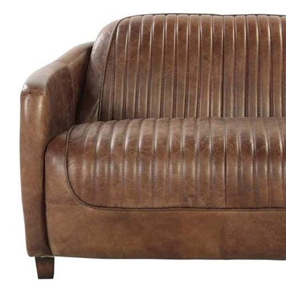 50" Brown Leather Channel Back Loveseat