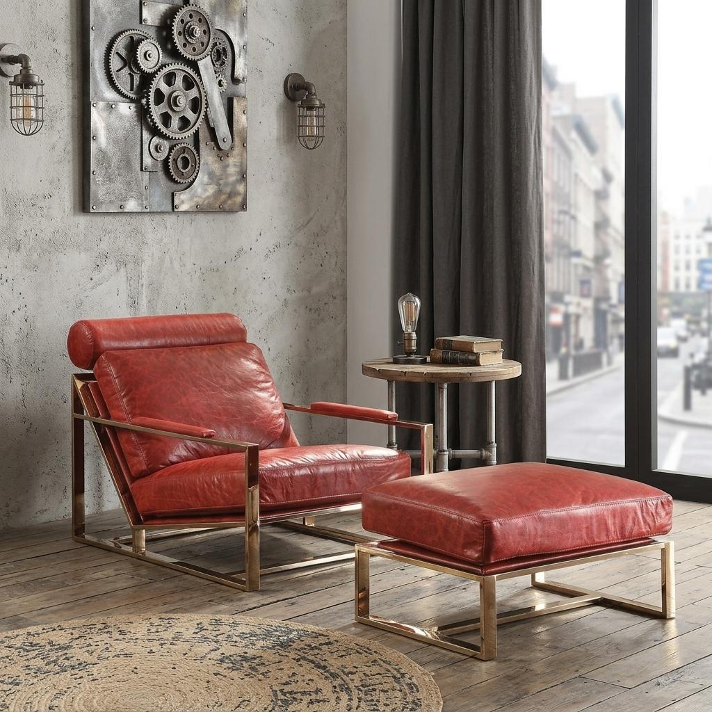 48" Red and Gold Leather Armchair