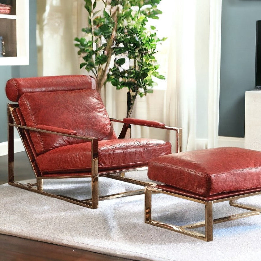 48" Red and Gold Leather Armchair