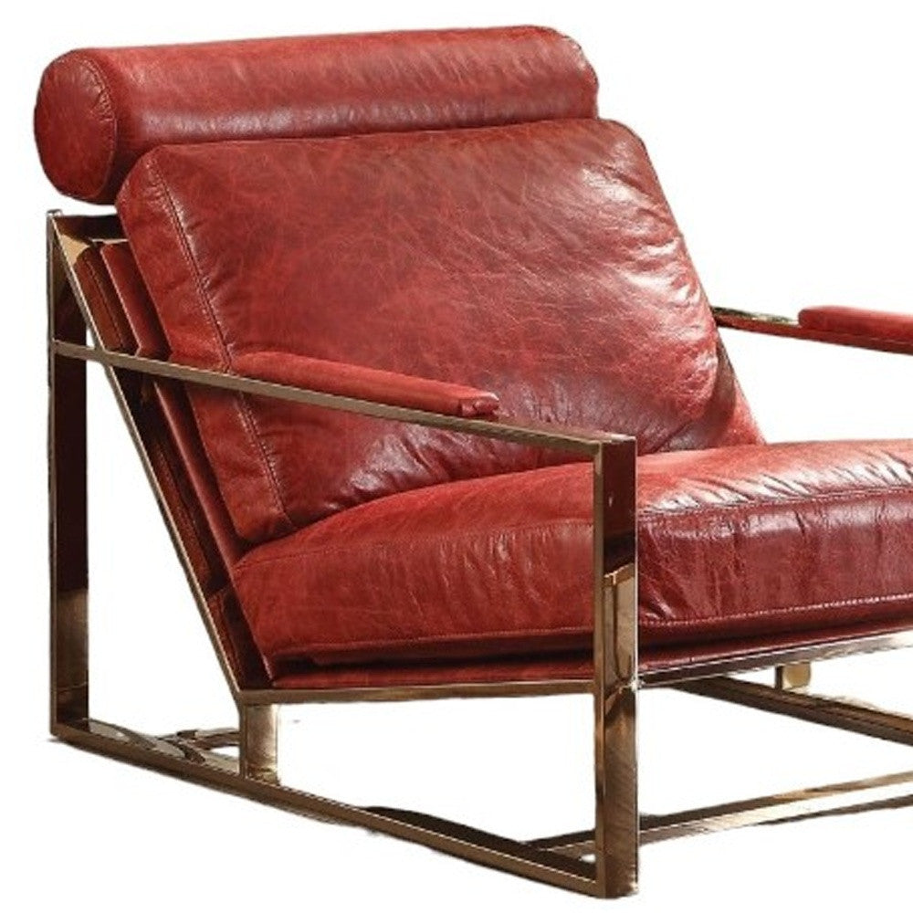 29" Red and Gold Leather Armchair
