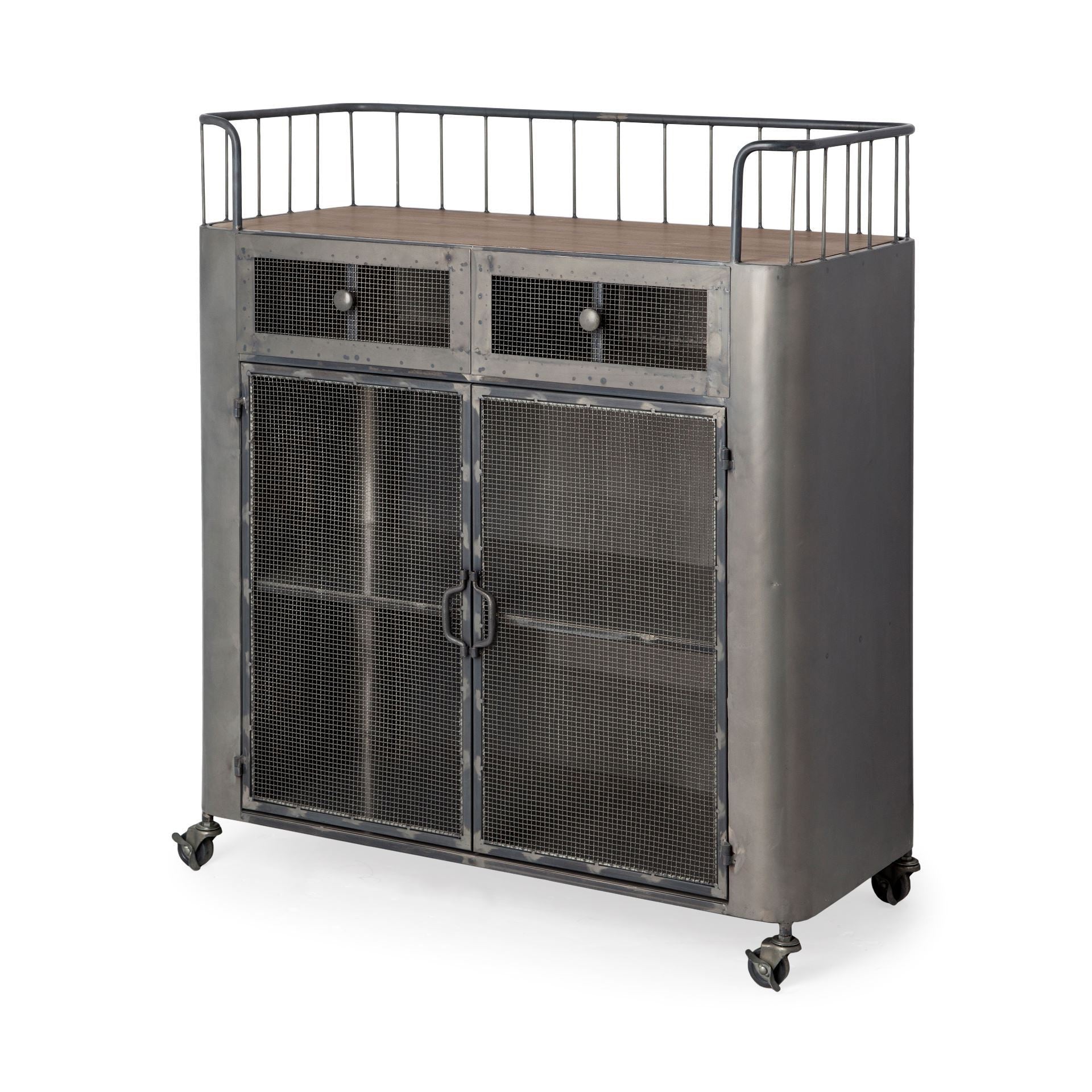 35" Gray Industrial Rolling Bar Cart