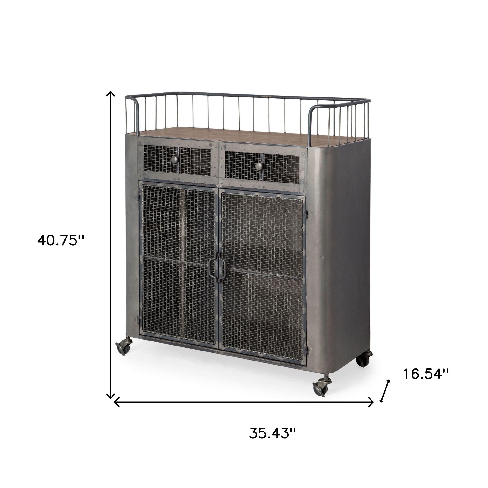 35" Gray Industrial Rolling Bar Cart