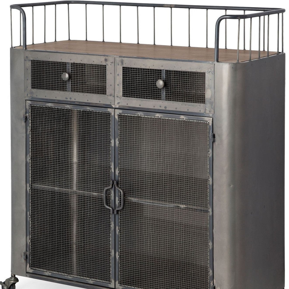 35" Gray Industrial Rolling Bar Cart