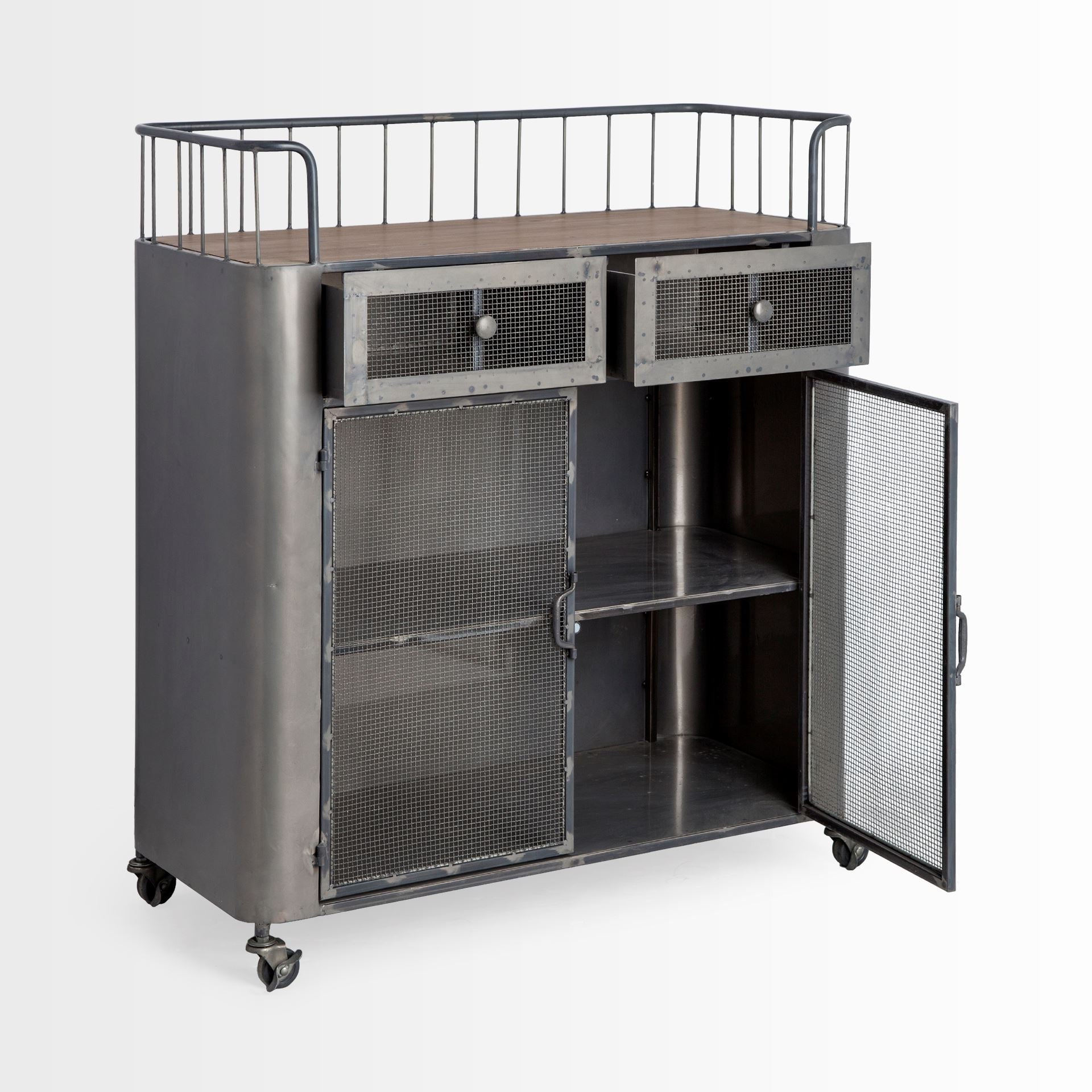 35" Gray Industrial Rolling Bar Cart