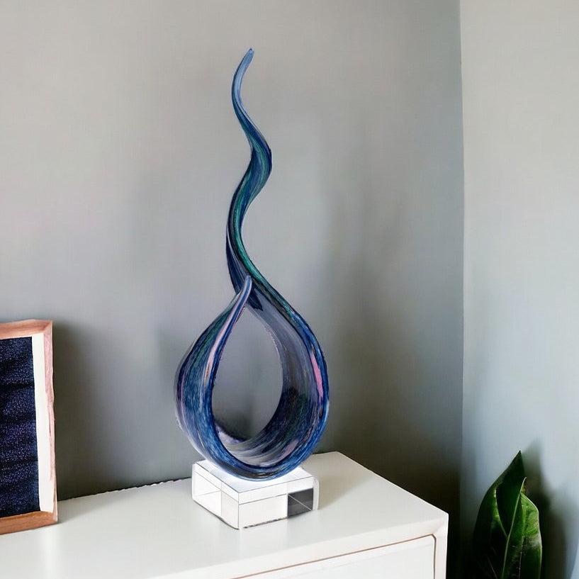19" Blue and Green Murano Glass Modern Sculpture
