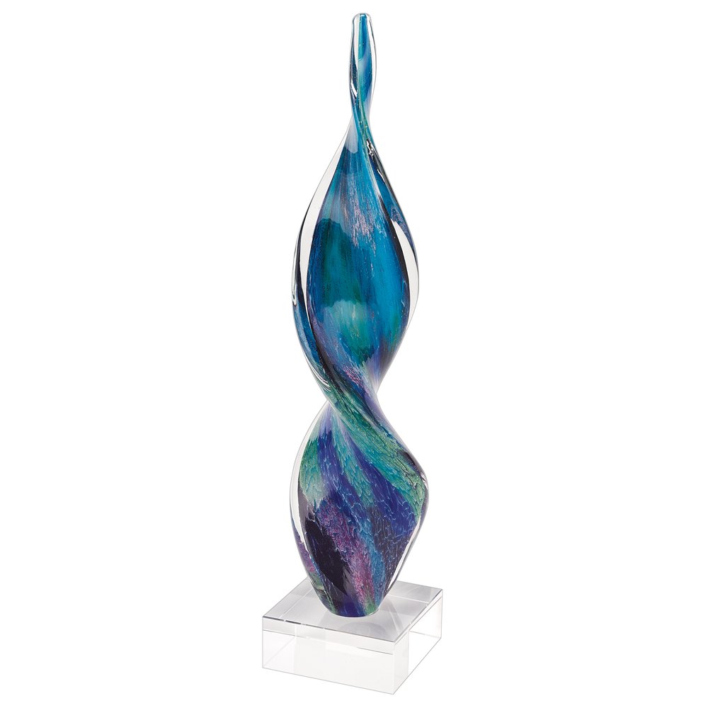 18" Blue and Green Murano Glass Spiral Sculpture