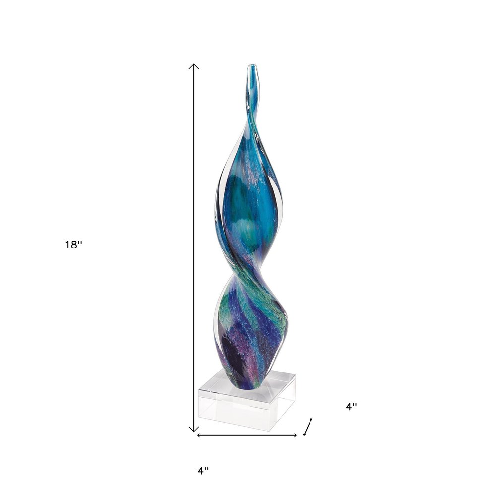18" Blue and Green Murano Glass Spiral Sculpture