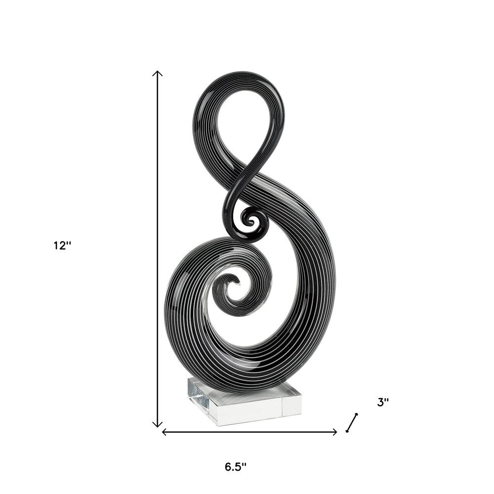 12" Black and White Murano Glass Abstract Sculpture