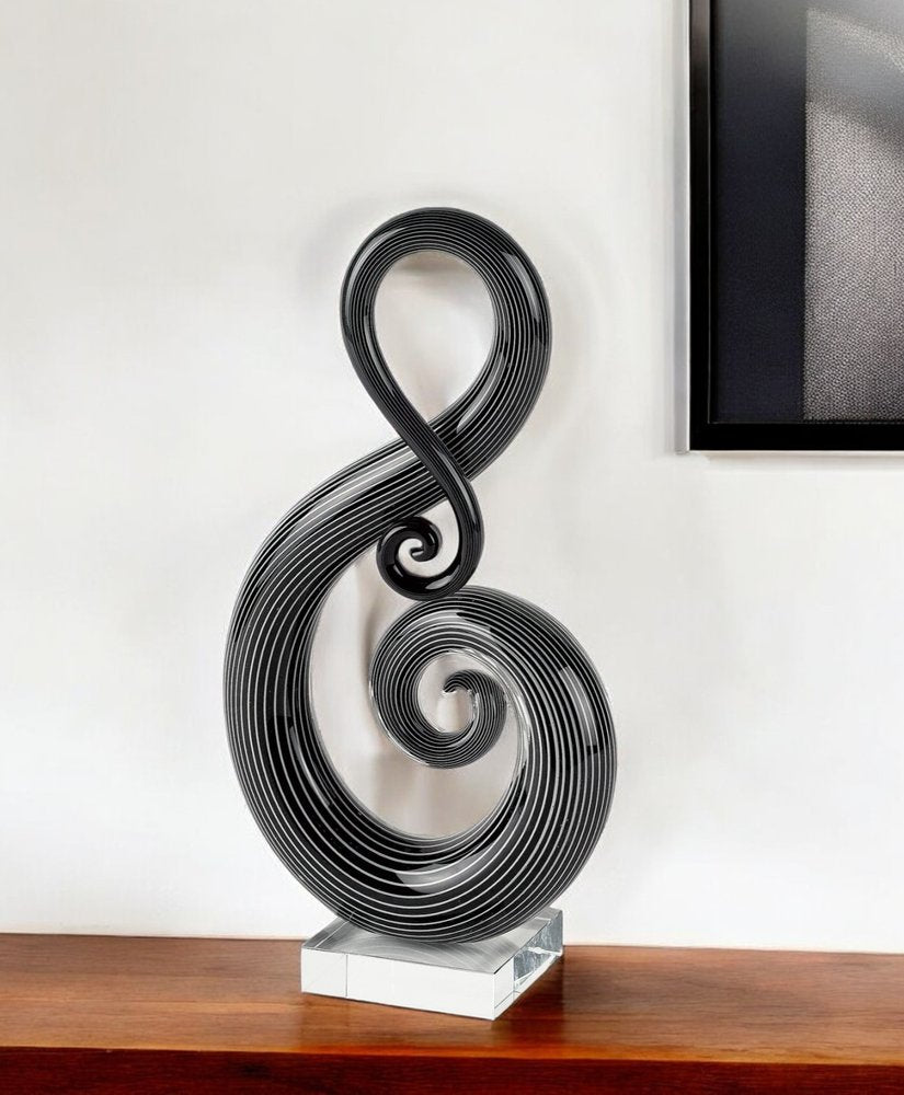 12" Black and White Murano Glass Abstract Sculpture