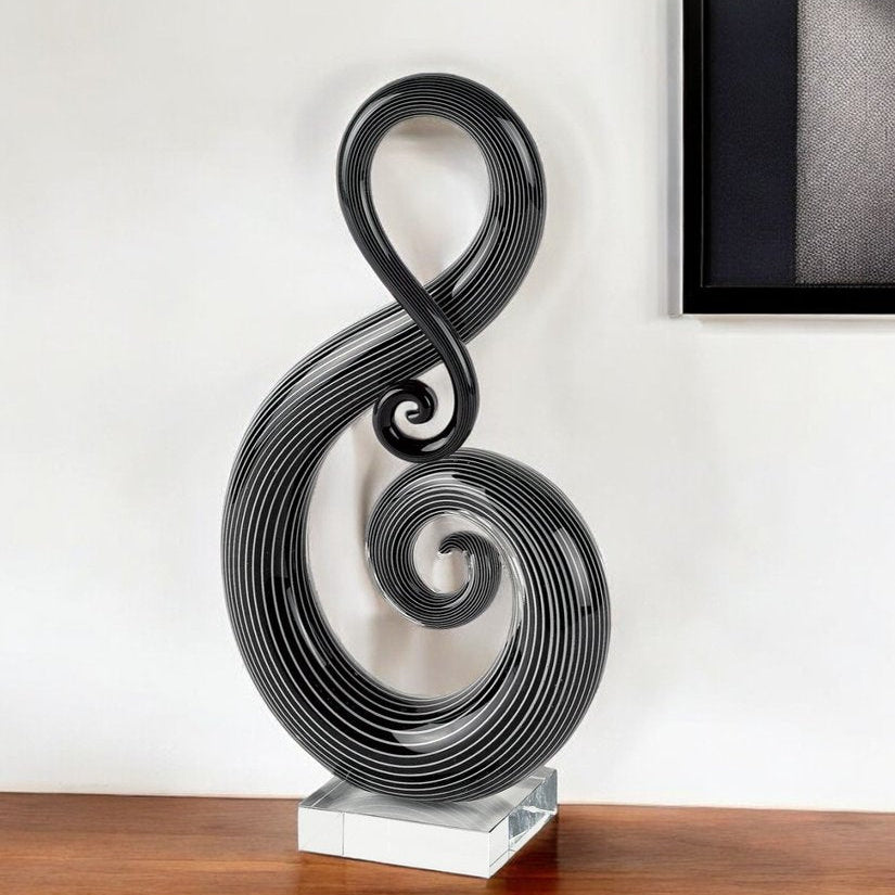 12" Black and White Murano Glass Abstract Sculpture