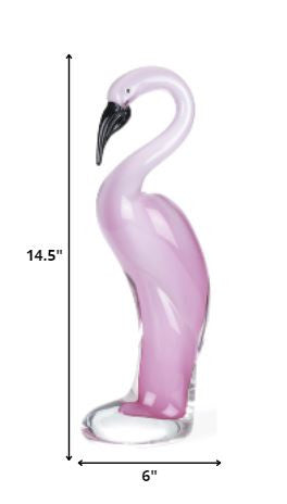 15" Pink Murano Glass Flamingo Sculpture