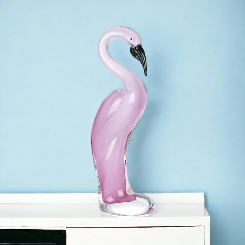15" Pink Murano Glass Flamingo Sculpture