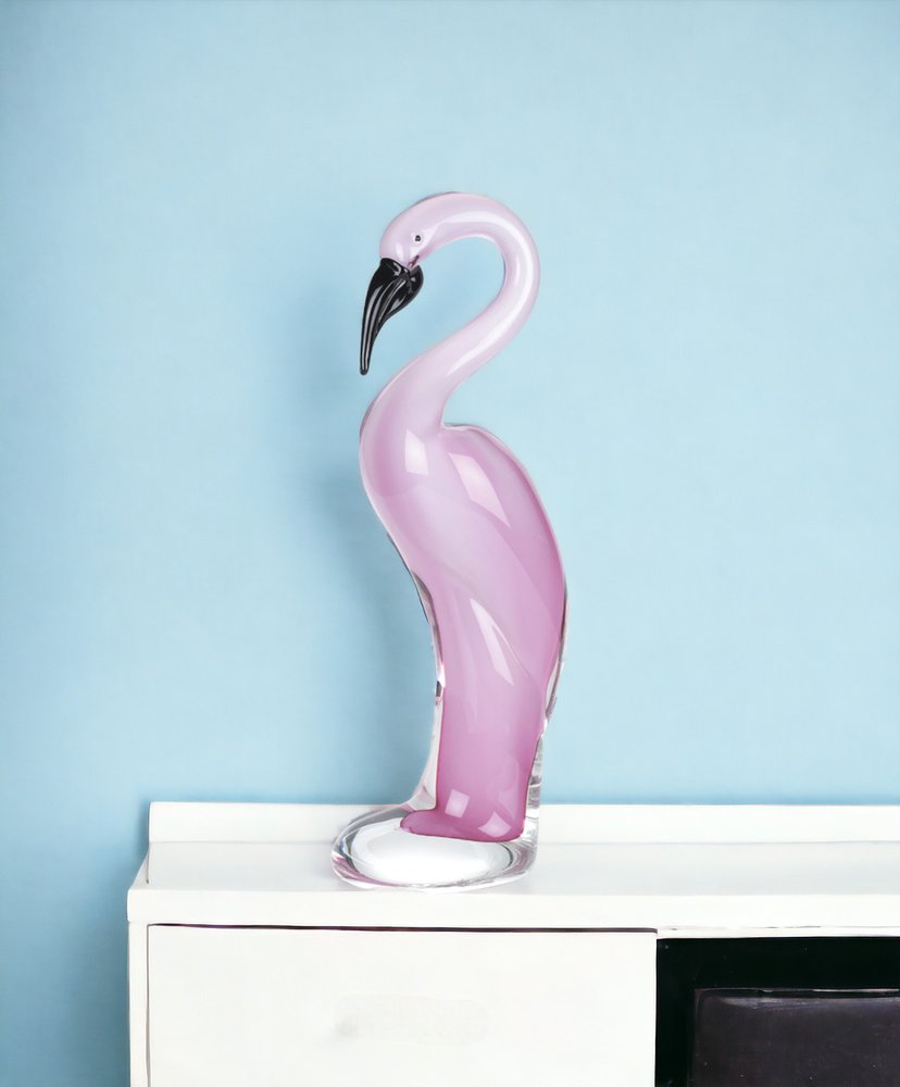 15" Pink Murano Glass Flamingo Sculpture