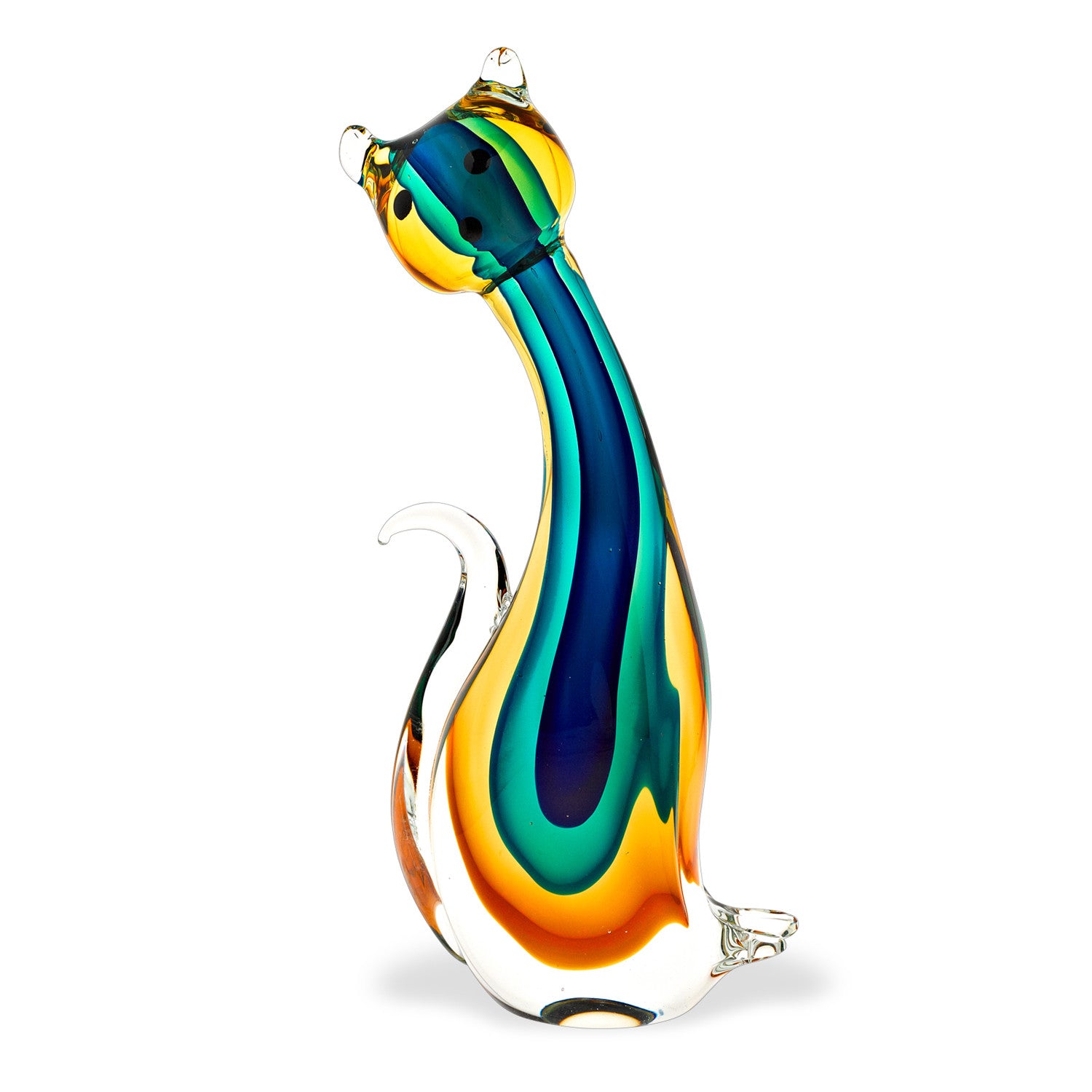 12" Yellow, Green, and Black Murano Glass Cat Sculpture