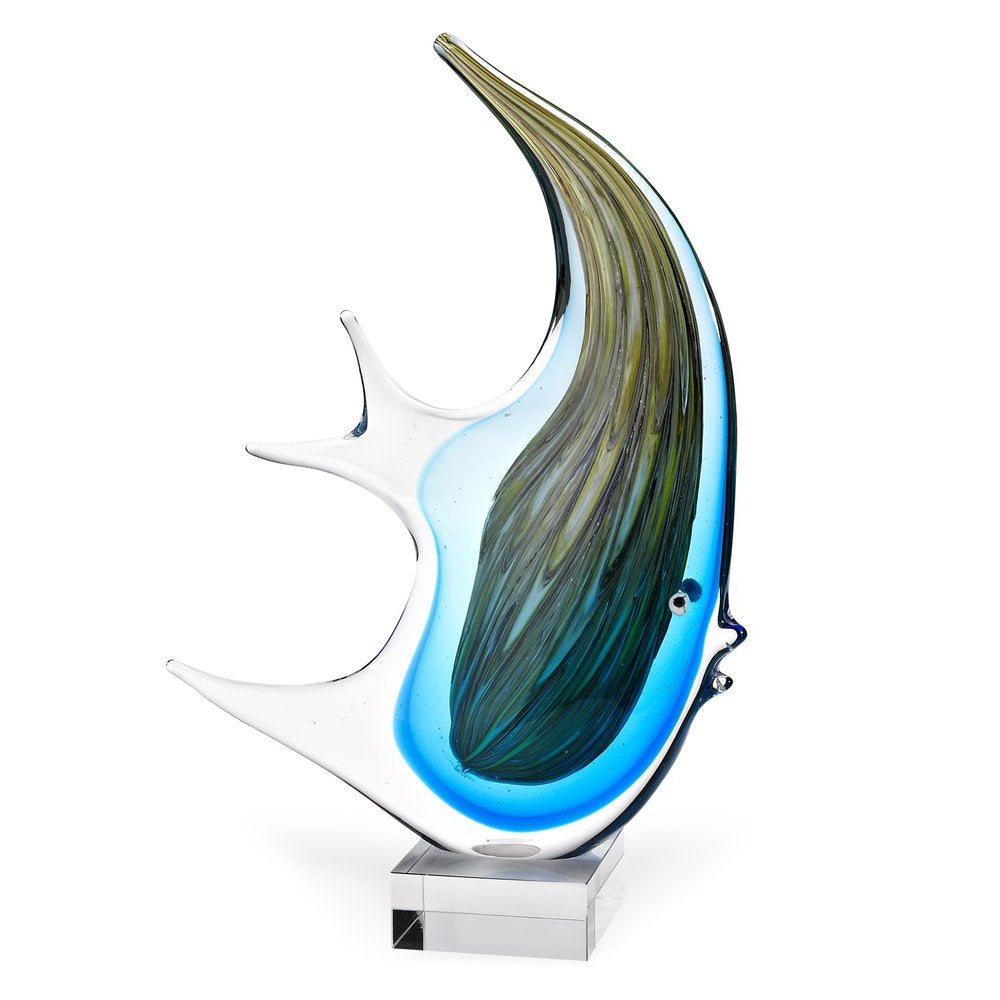 17" Blue Murano Glass Fish Sculpture