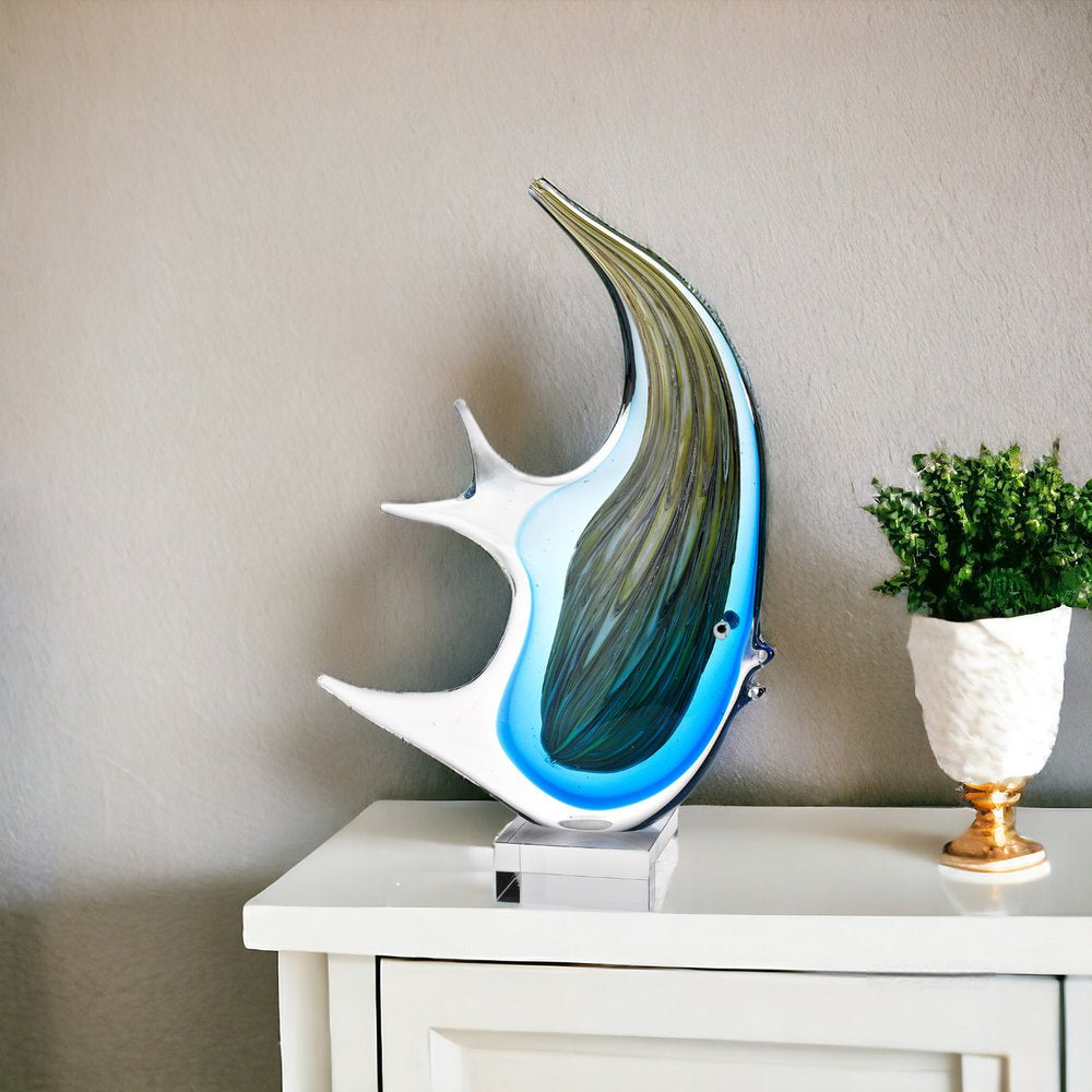 17" Blue Murano Glass Fish Sculpture