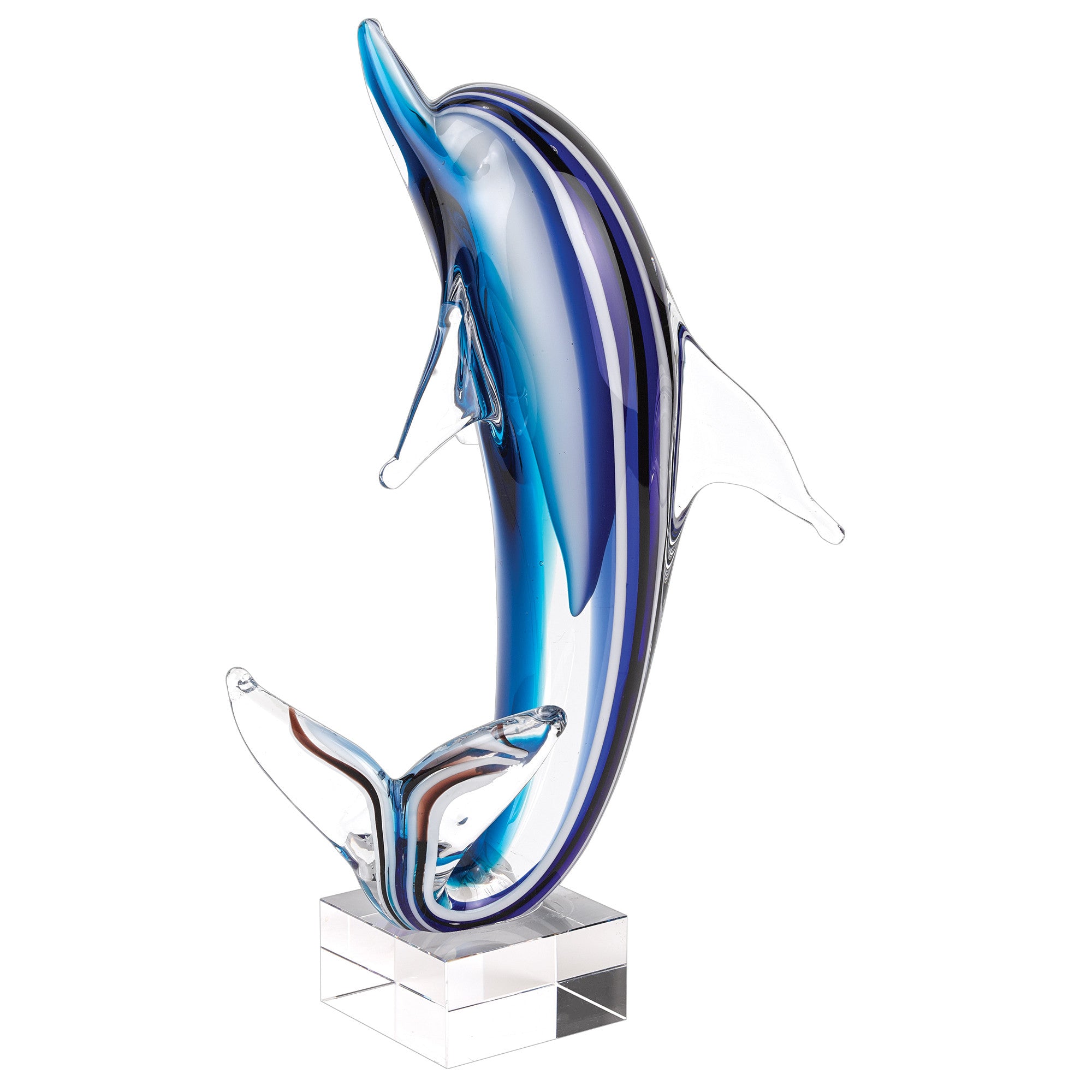14" Blue Murano Glass Dolphin Sculpture