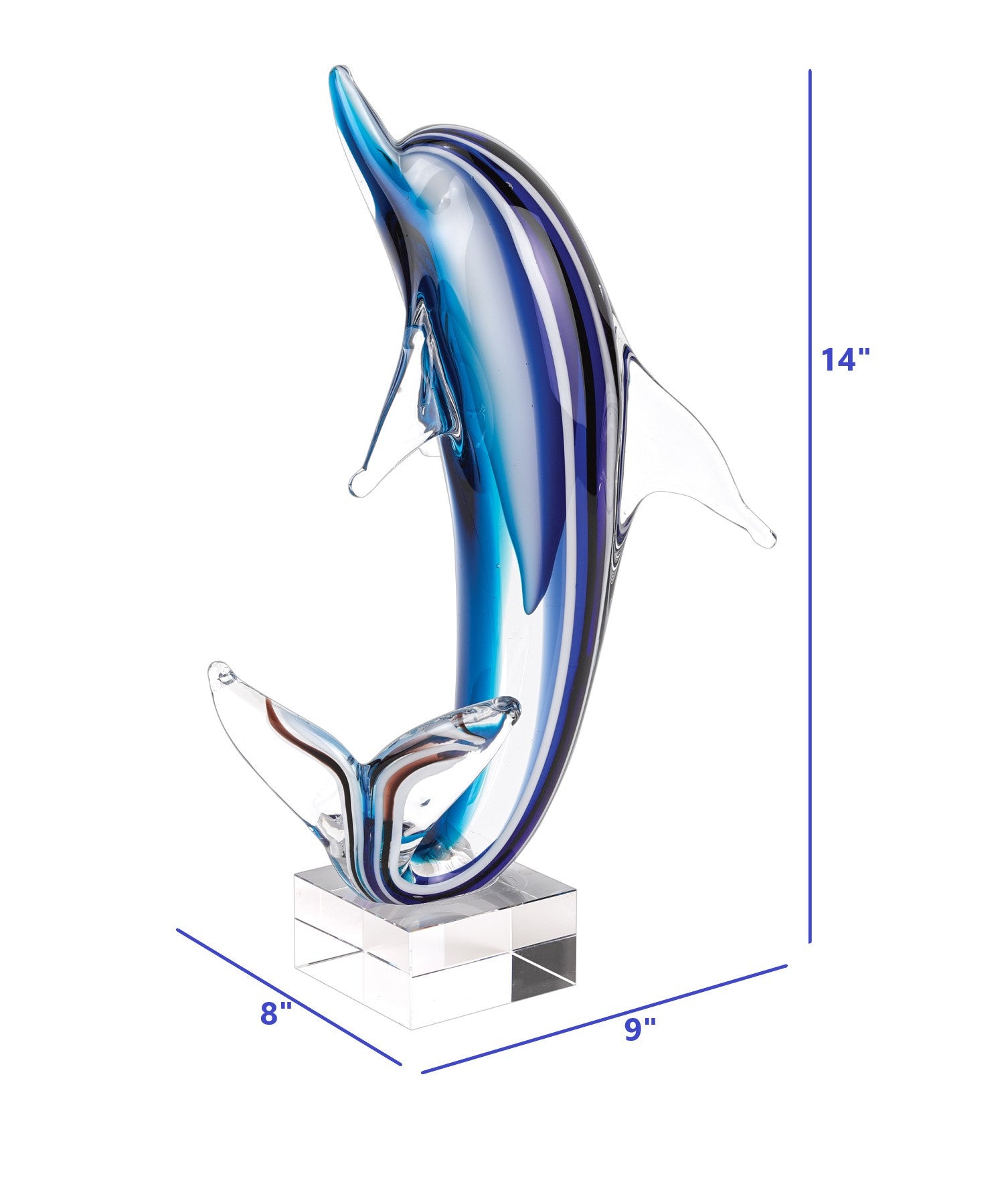 14" Blue Murano Glass Dolphin Sculpture