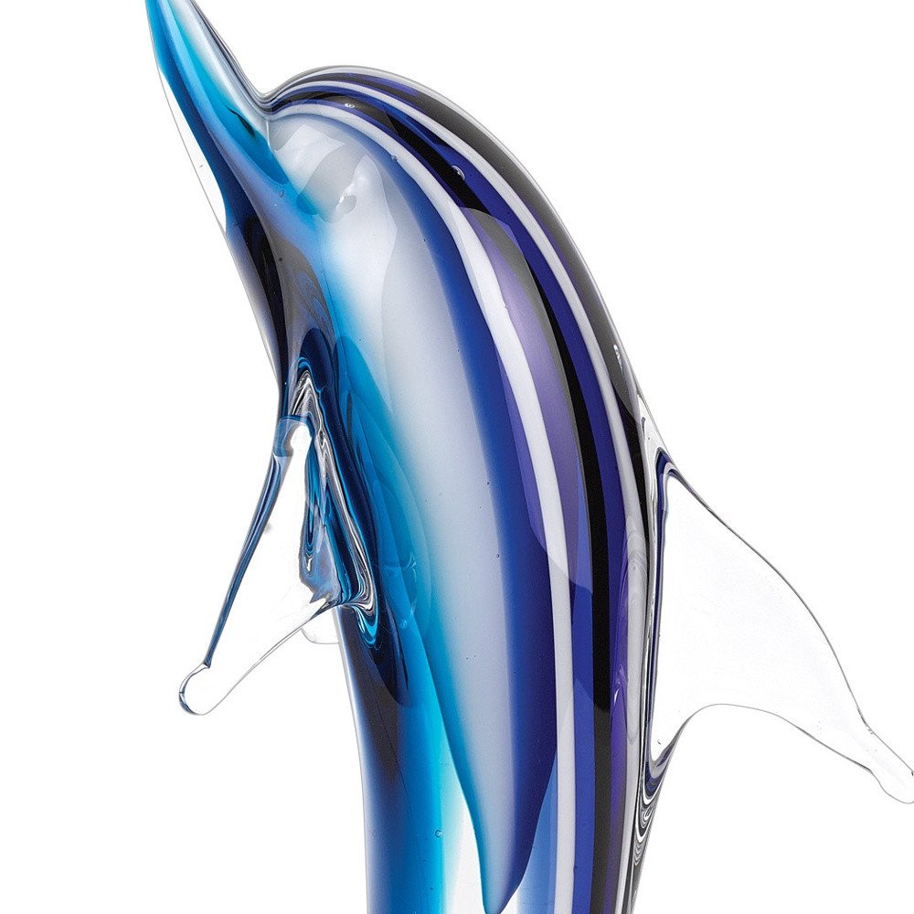 14" Blue Murano Glass Dolphin Sculpture