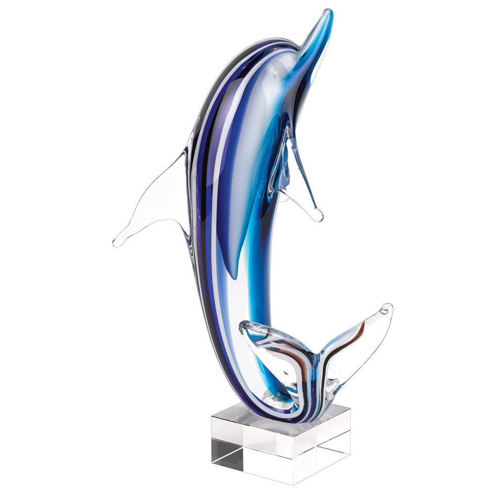 14" Blue Murano Glass Dolphin Sculpture