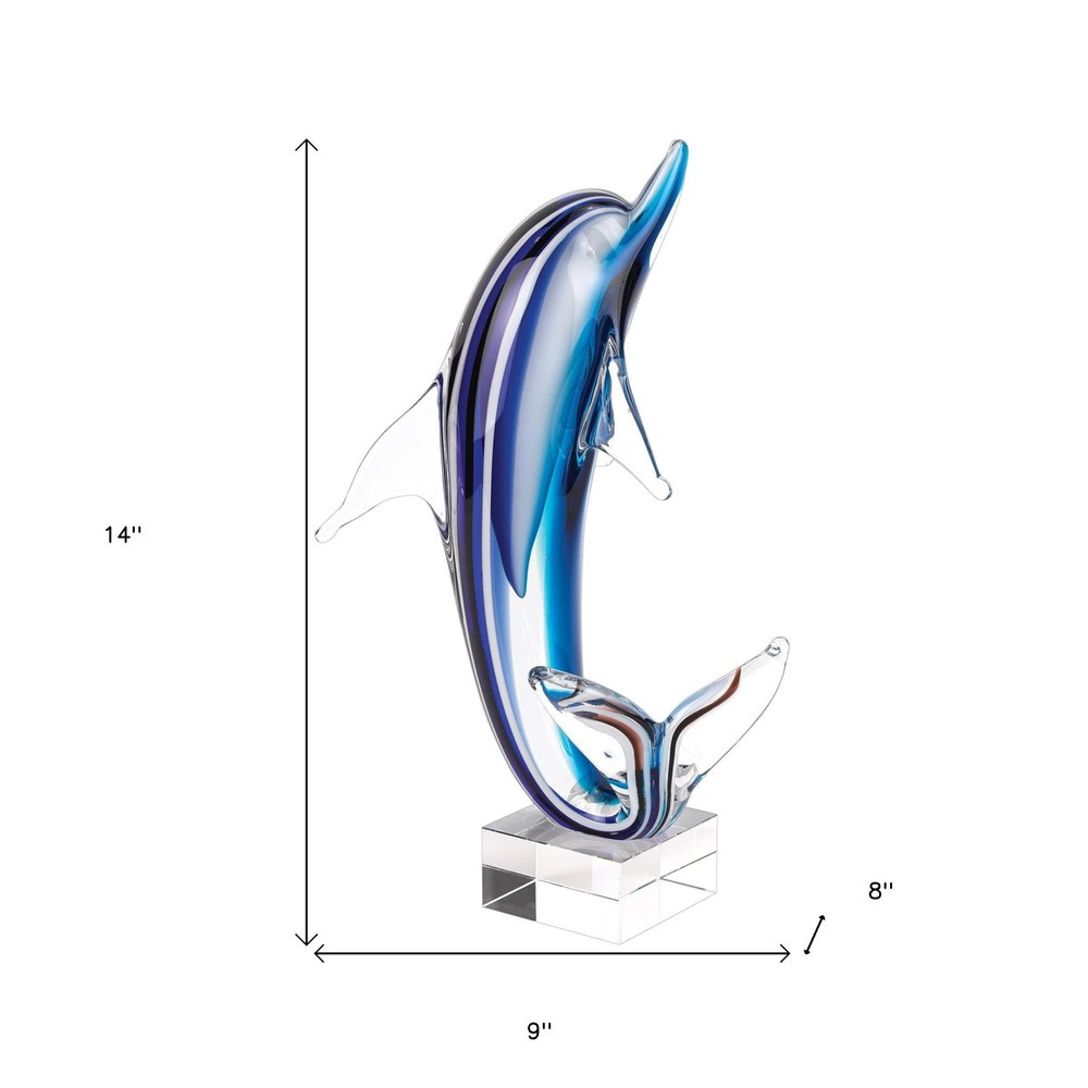 14" Blue Murano Glass Dolphin Sculpture