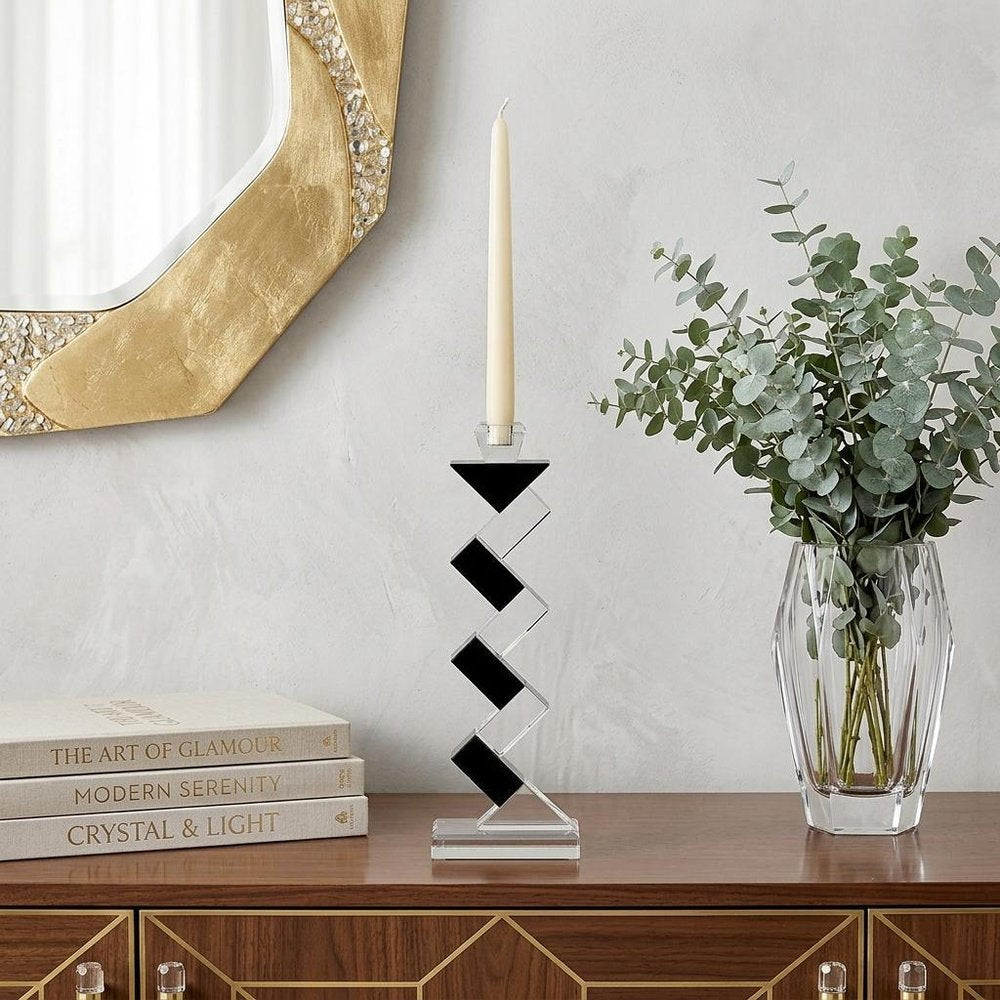 15" Black Crystal Geometric Pillar Candle Holder