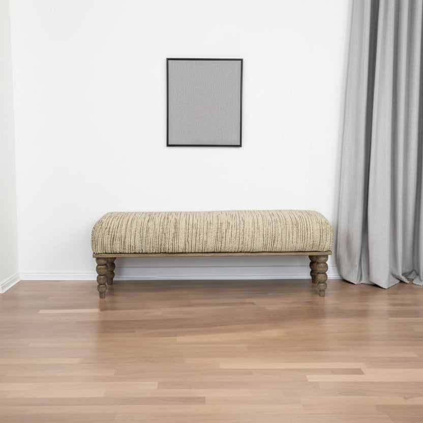 55" Cream and Brown Indoor Accent Bench