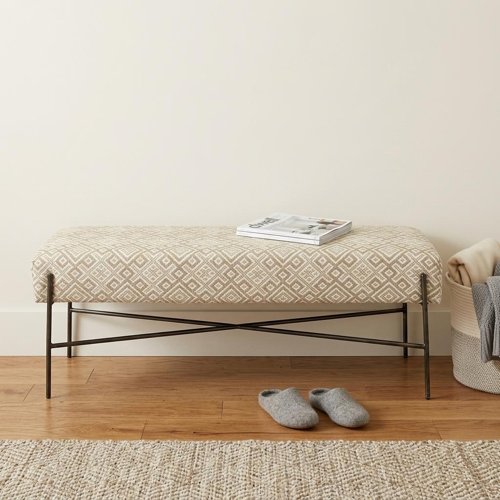 55" Cream Geometric Pattern Bench