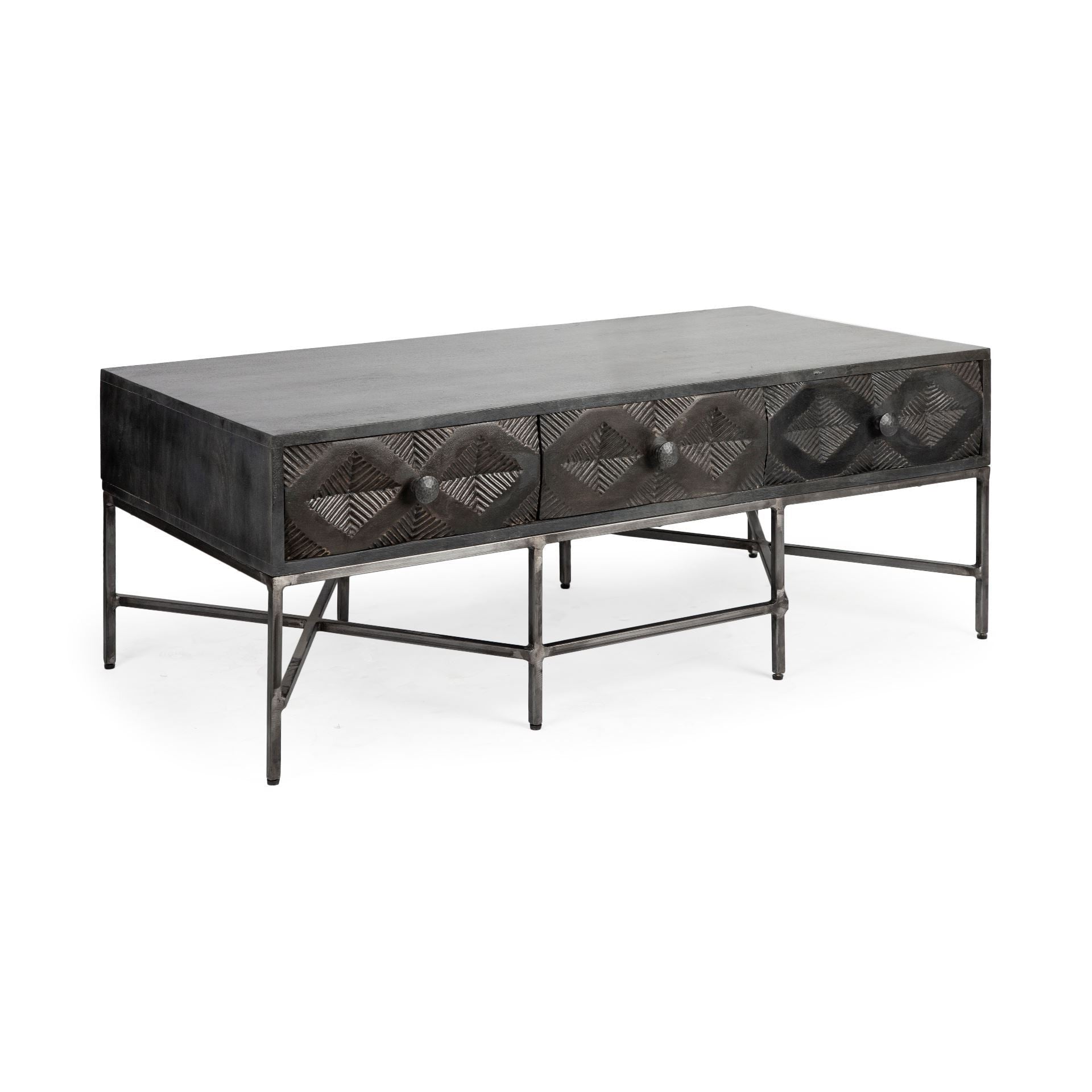 48" Brown Solid Wood Deco 3 Drawer Coffee Table