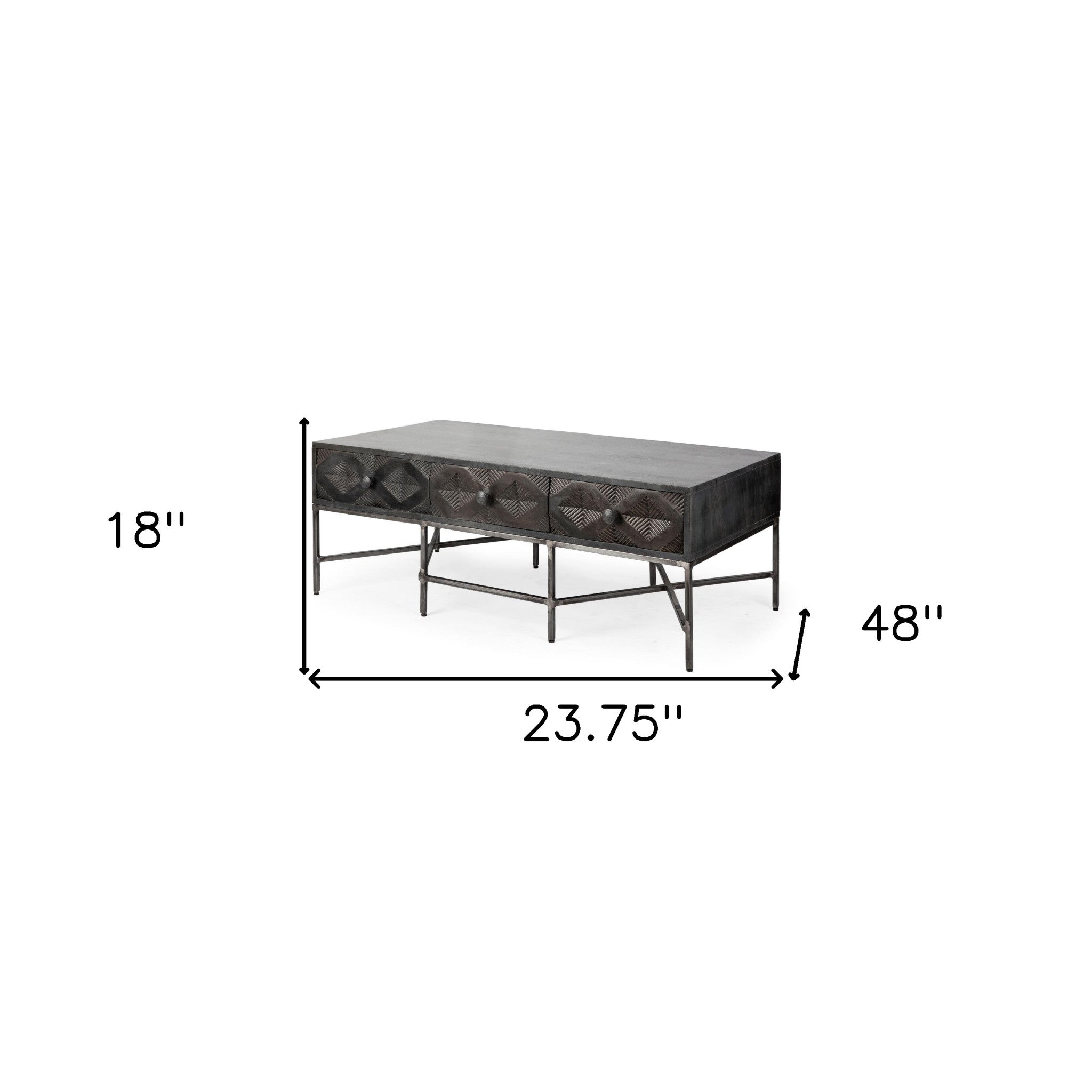 48" Brown Solid Wood Deco 3 Drawer Coffee Table