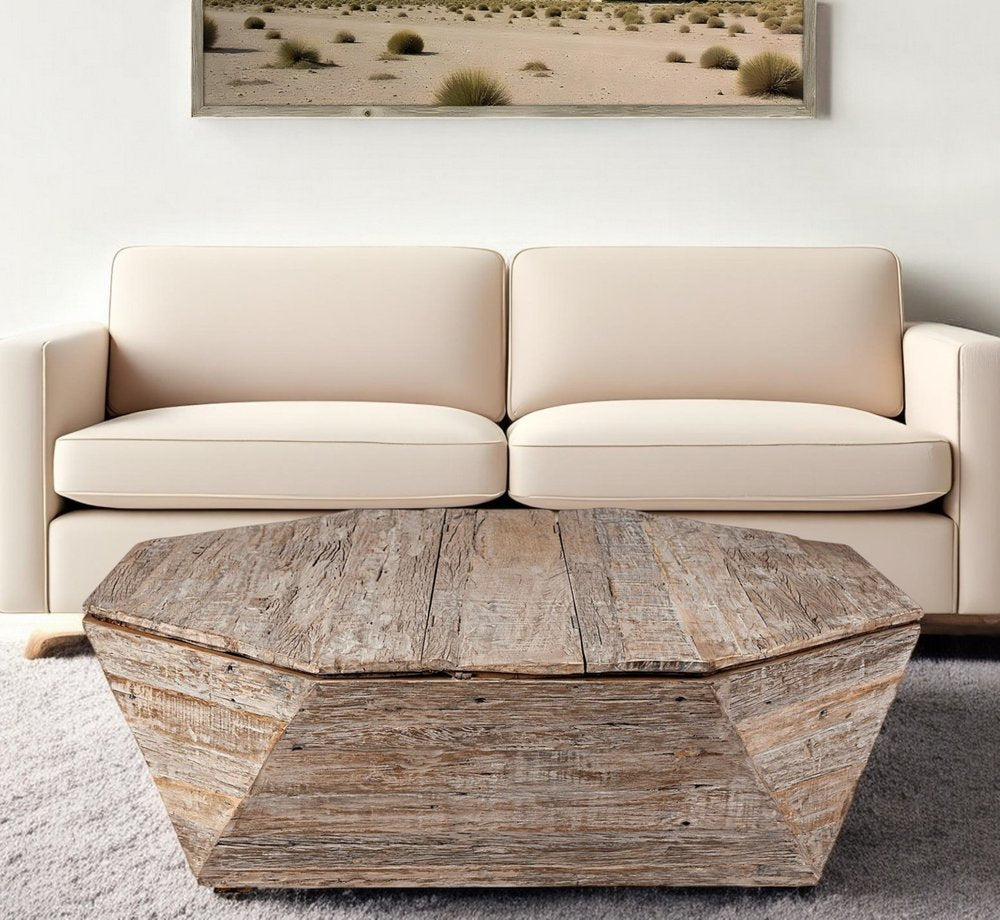49" Natural Wood Octagon Lift Top Coffee Table