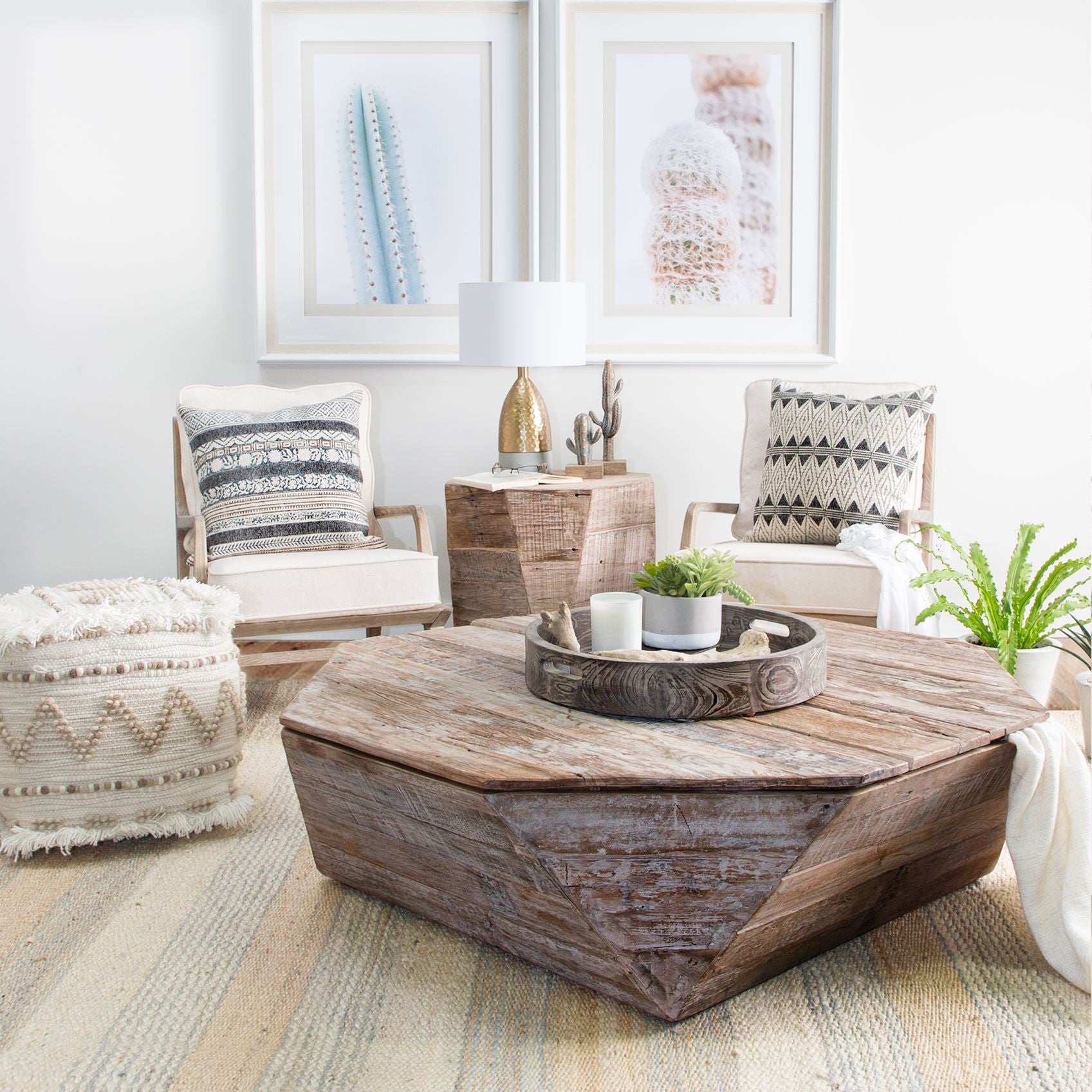 49" Natural Wood Octagon Lift Top Coffee Table