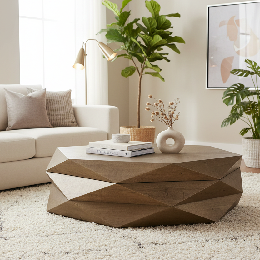 48" Geometric Wood Hexagon Storage Table