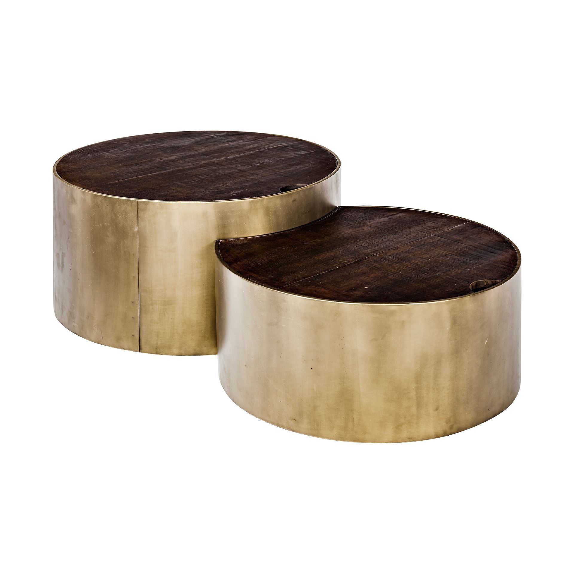 39" Brass and Wood Nested Coffee Tables