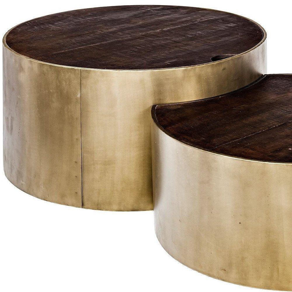 39" Brass and Wood Nested Coffee Tables