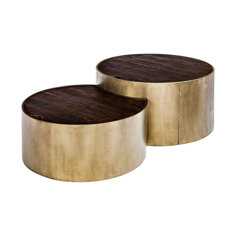 39" Brass and Wood Nested Coffee Tables