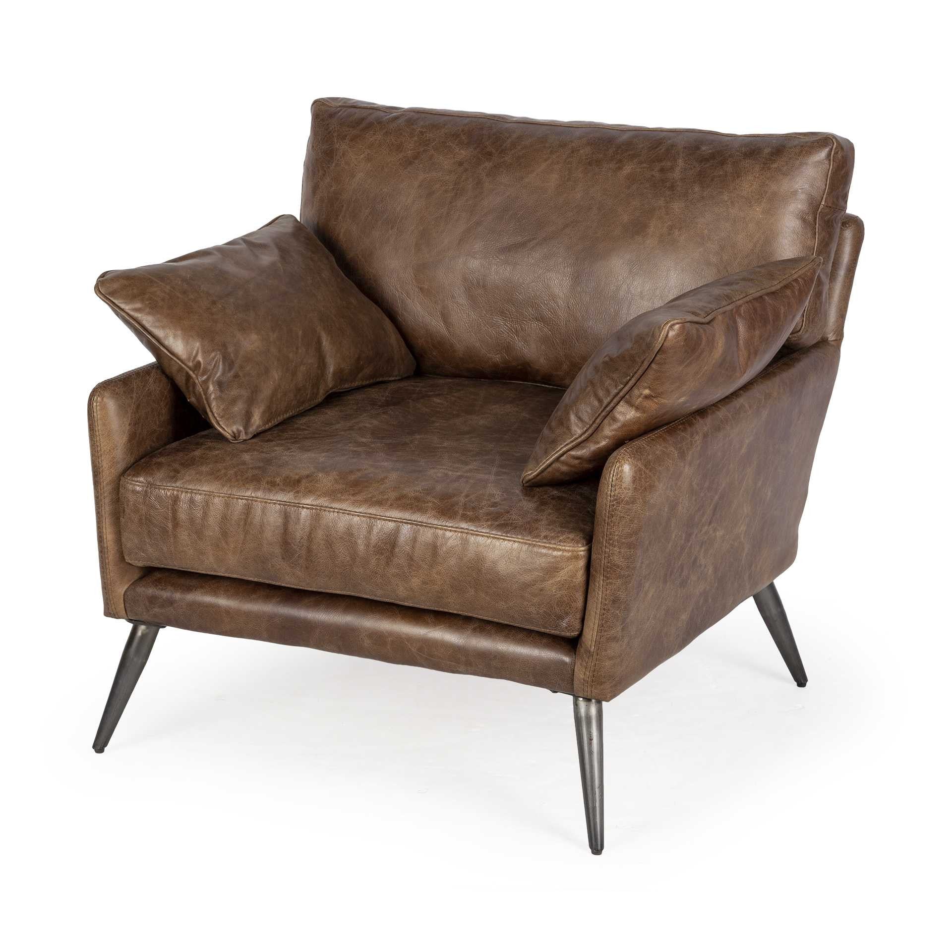 33" Brown Faux Leather Distressed Armchair