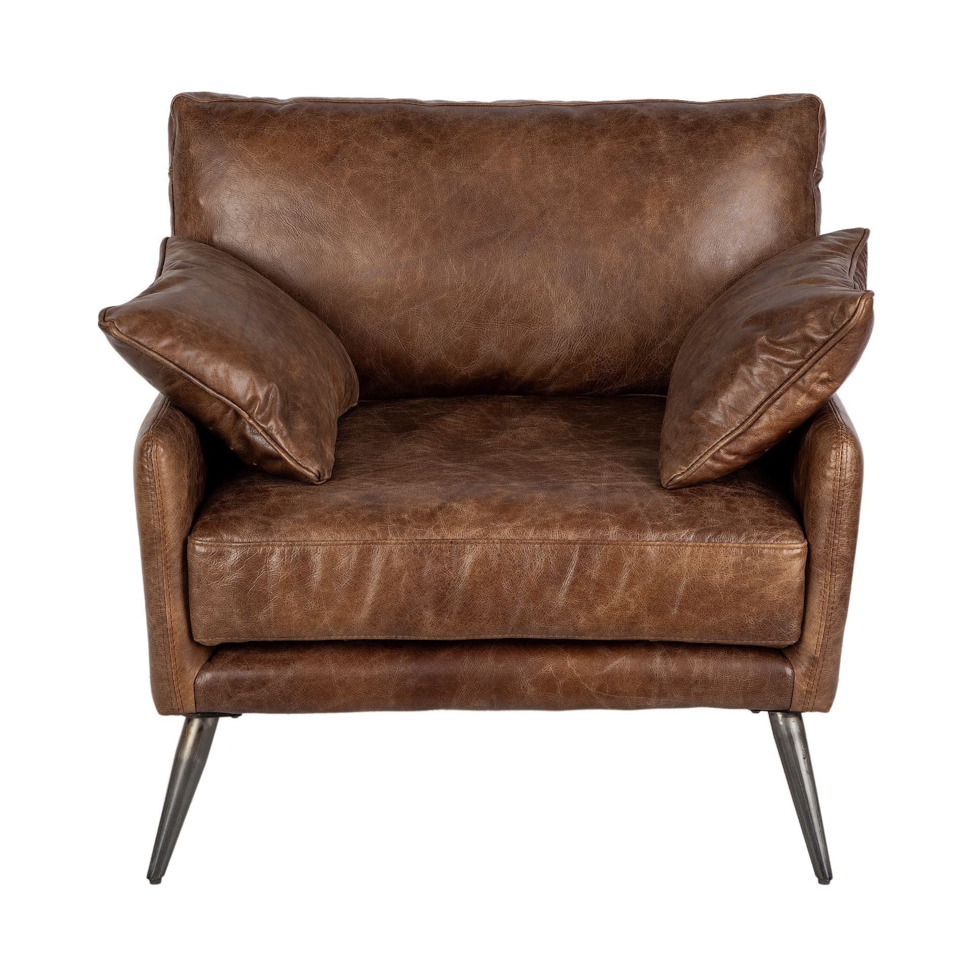 33" Brown Faux Leather Distressed Armchair