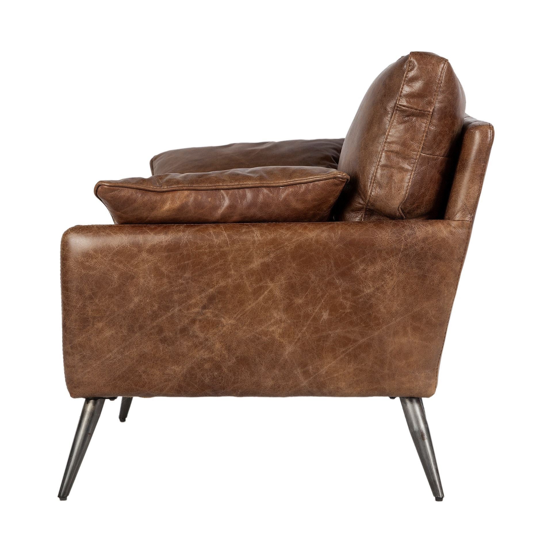 33" Brown Faux Leather Distressed Armchair