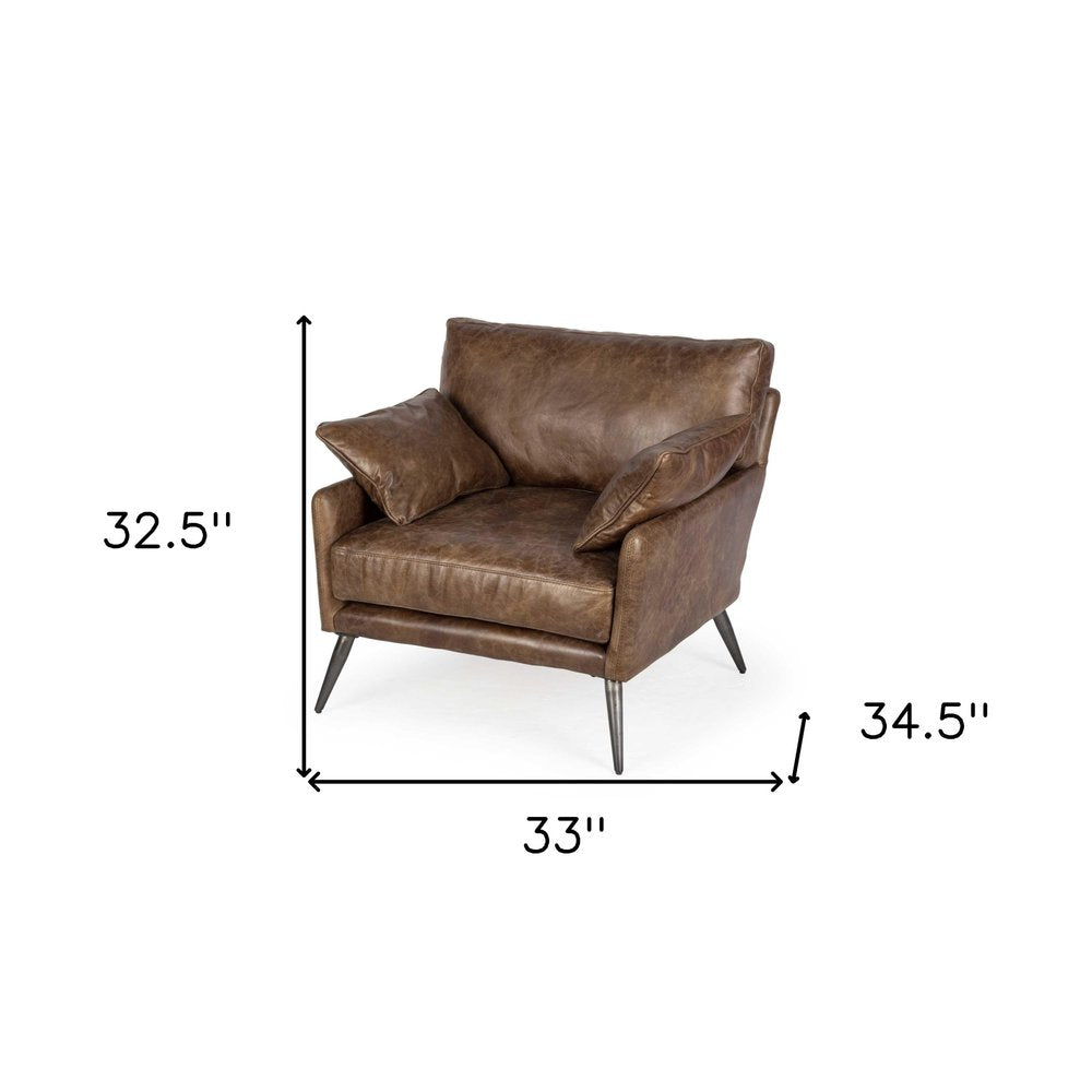 33" Brown Faux Leather Distressed Armchair