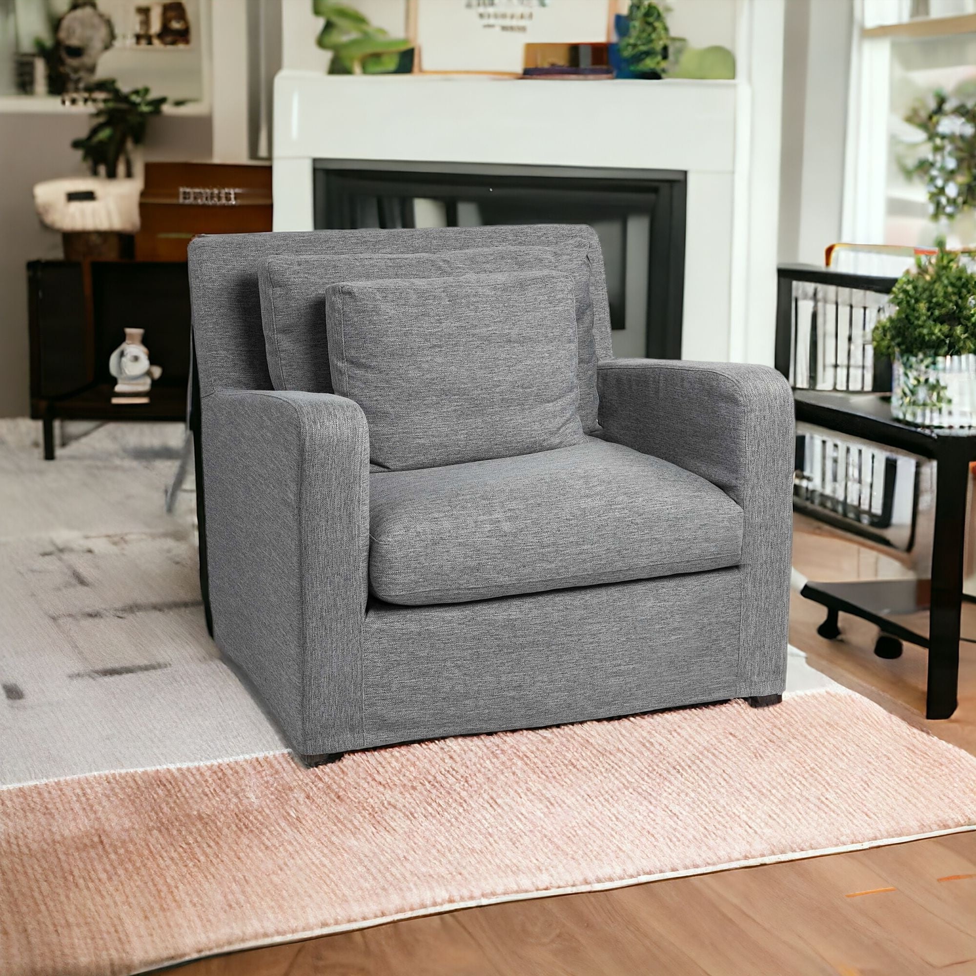 38" Slipcover Linen Slope Arm Chair