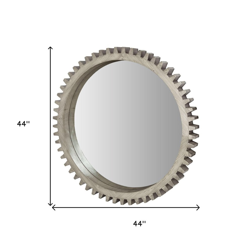 44" Silver Wood Gear Accent Mirror