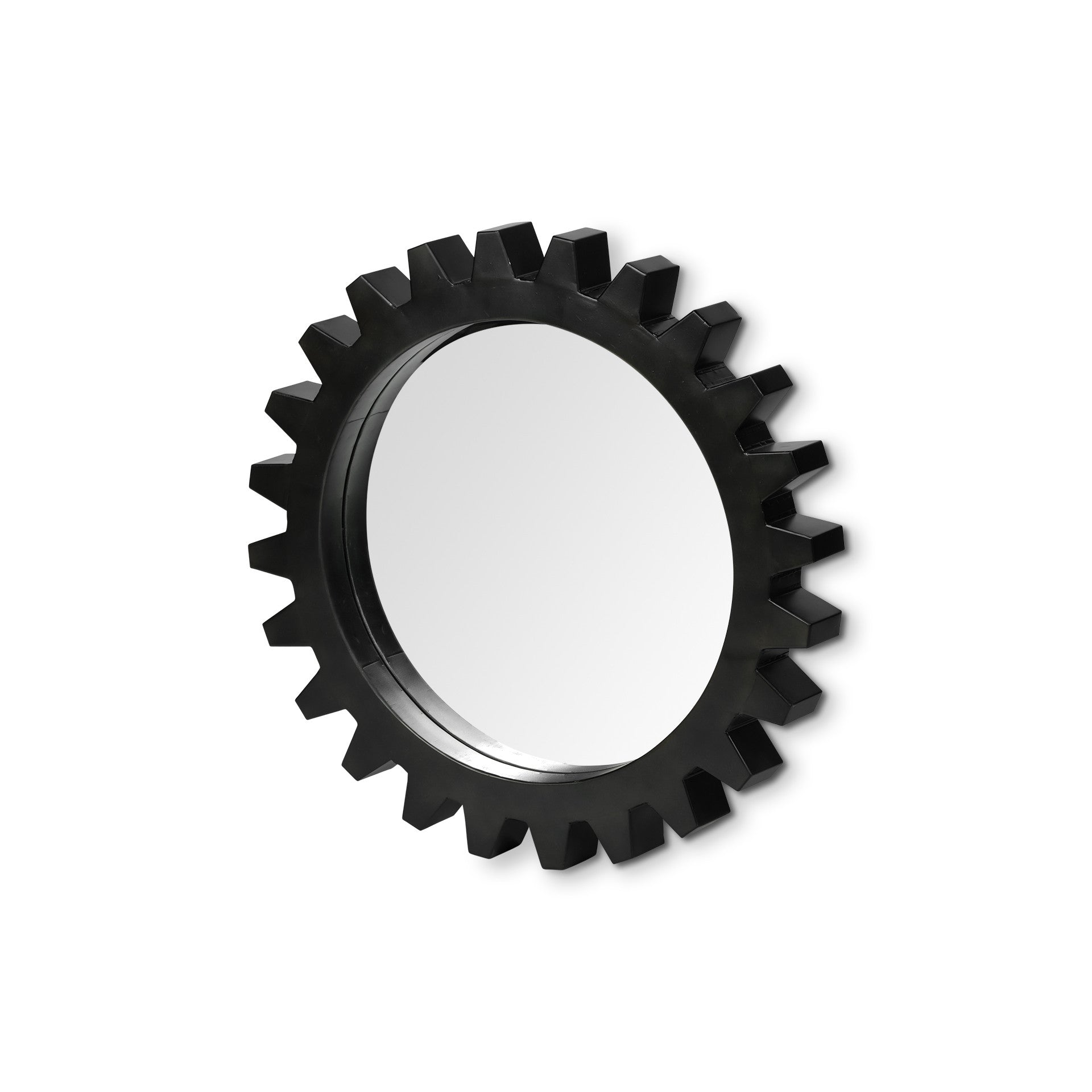 26" Black Cog Round Metal Mirror
