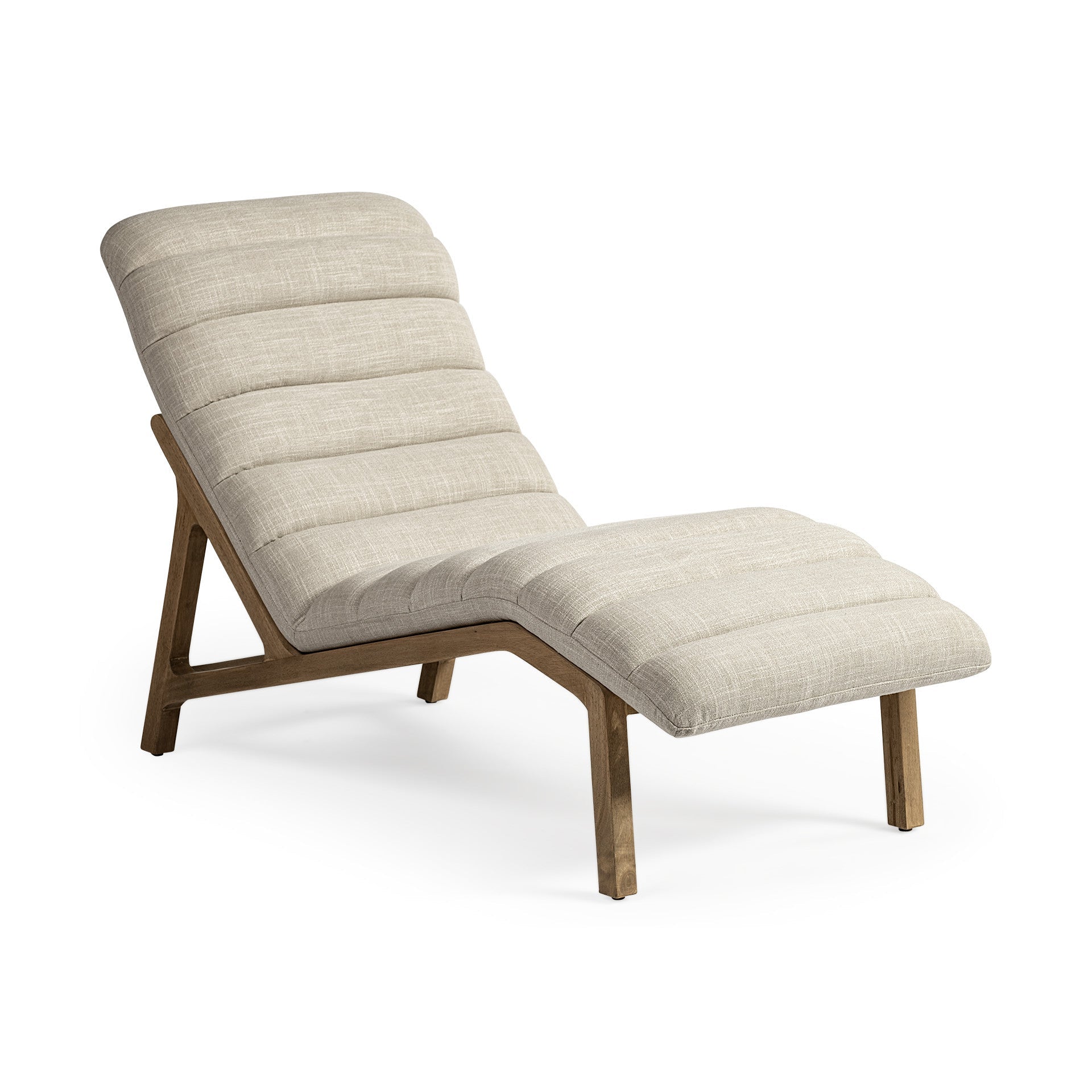 54" Cream Wooden Tufted Lounger Chair